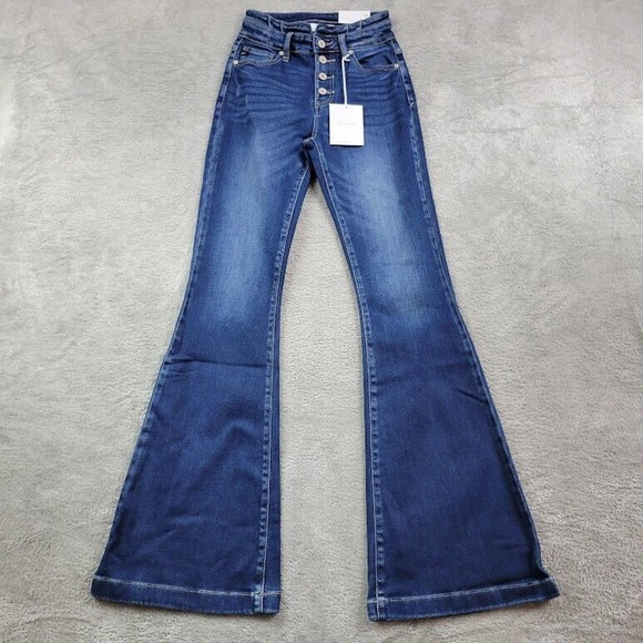 KanCan Denim - KanCan Jeans Womens 1/24 Blue Dark Wash Curvy High Rise Button Fly Flare KC8602D